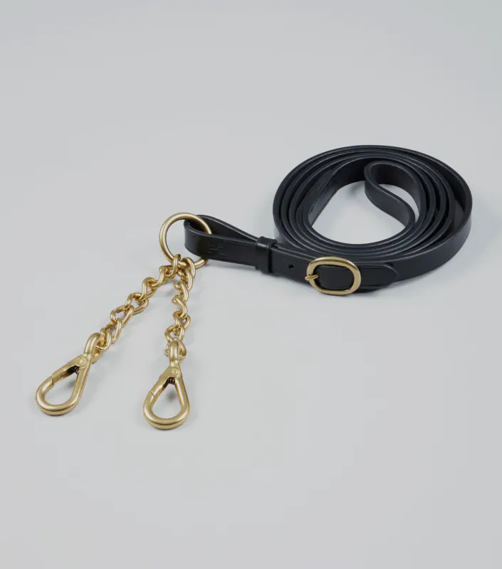 PE Leather Lead Rein with Chain Coupling Black